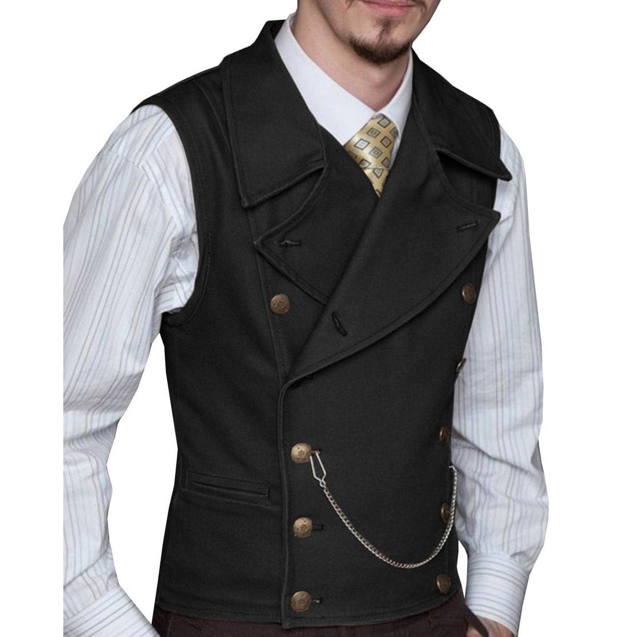 ceehuteey Mens Suede Cowboy Double Breasted Large Lapel Suede Classic Waistcoat