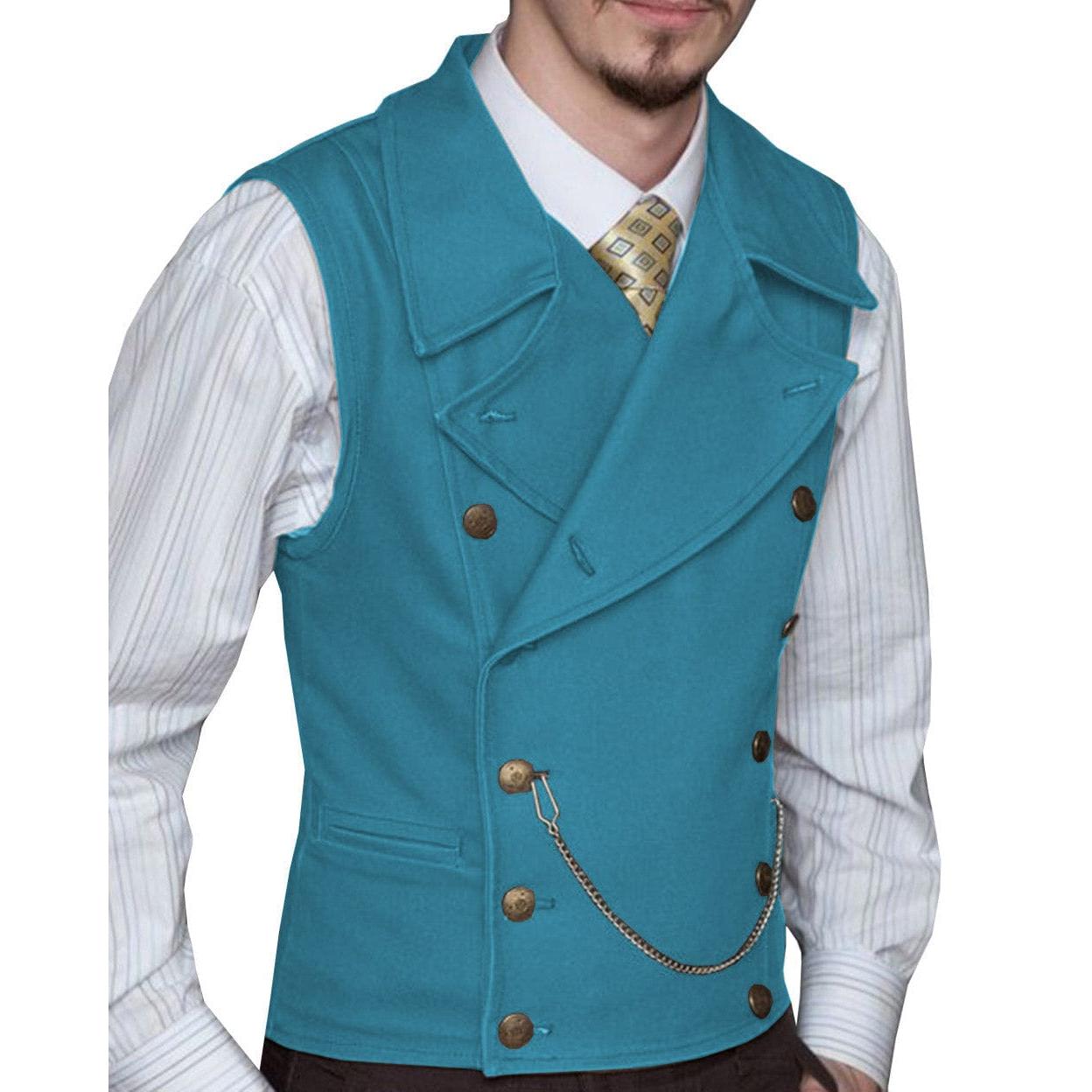 ceehuteey Mens Suede Cowboy Double Breasted Large Lapel Suede Classic Waistcoat