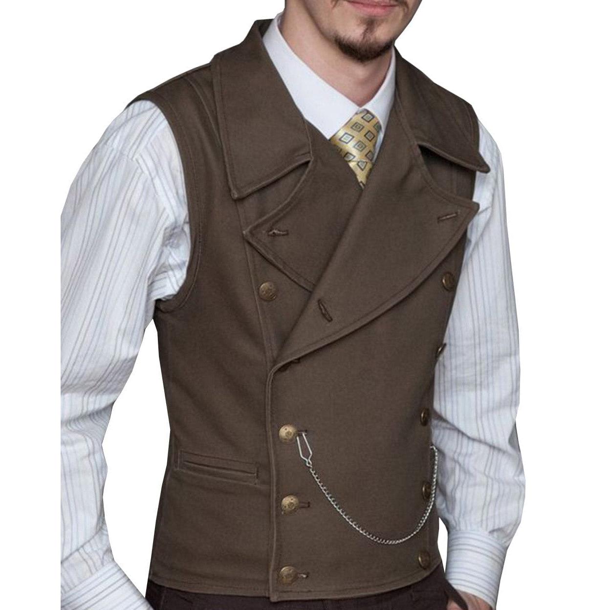 ceehuteey Mens Suede Cowboy Double Breasted Large Lapel Suede Classic Waistcoat
