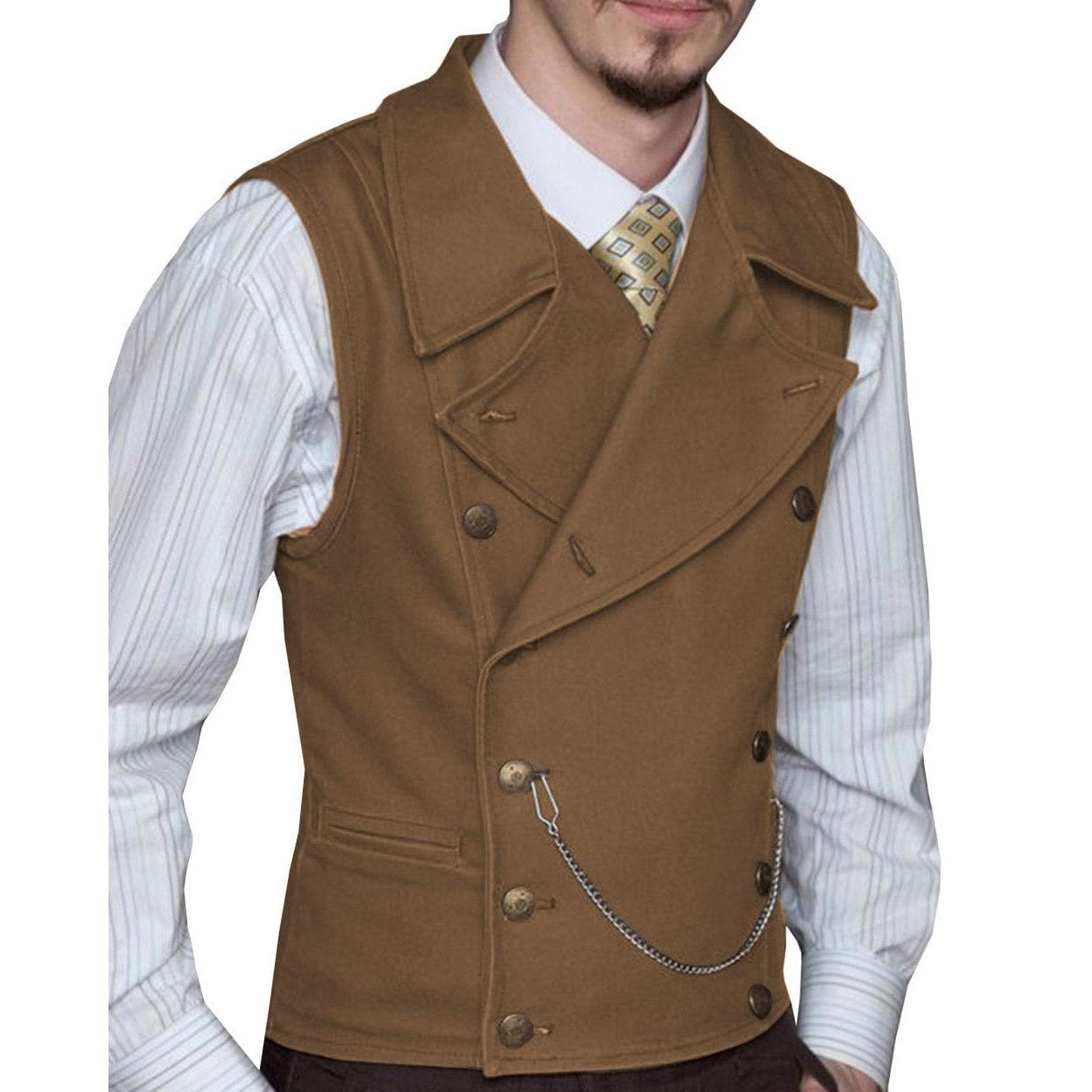 ceehuteey Mens Suede Cowboy Double Breasted Large Lapel Suede Classic Waistcoat