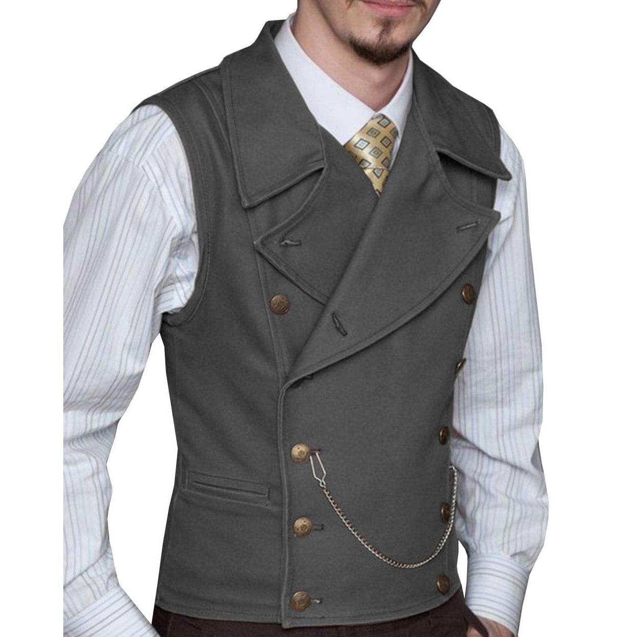 ceehuteey Mens Suede Cowboy Double Breasted Large Lapel Suede Classic Waistcoat
