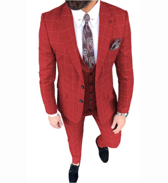 ceehuteey Mens Suit 3 Pieces Formal Business Peak Lapel Plaid Solid Tuxedos Jacket for Wedding Groom(Blazer+Vest+Pants)