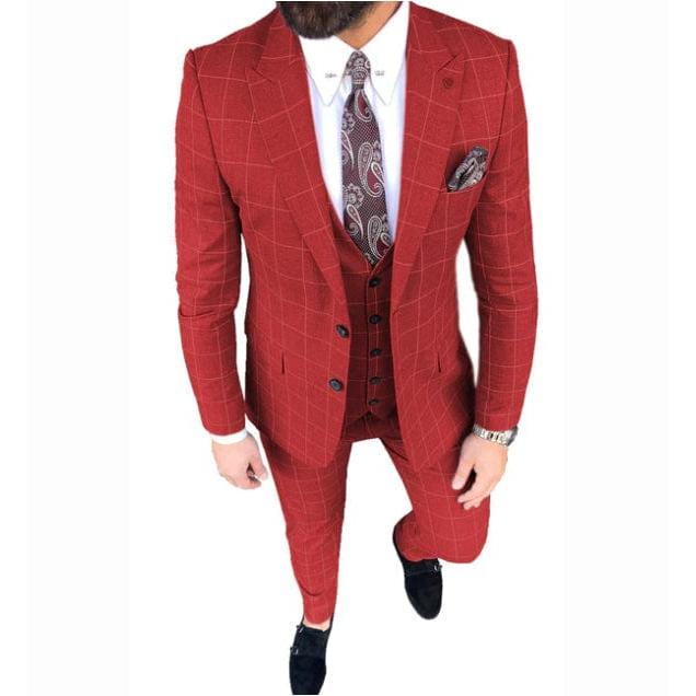 ceehuteey Mens Suit 3 Pieces Formal Business Peak Lapel Plaid Solid Tuxedos Jacket for Wedding Groom(Blazer+Vest+Pants)