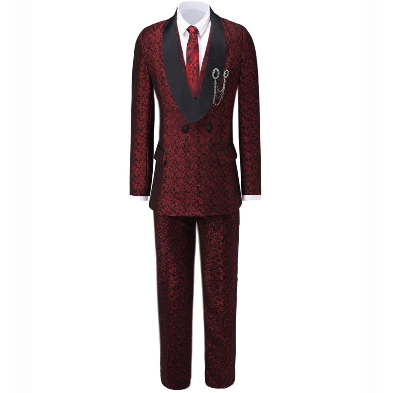 ceehuteey Mens Suit 3 Pieces Formal Business Shawl Lapel Plaid Tuxedos Jacket for Wedding Groom(Blazer+Vest+Pants)