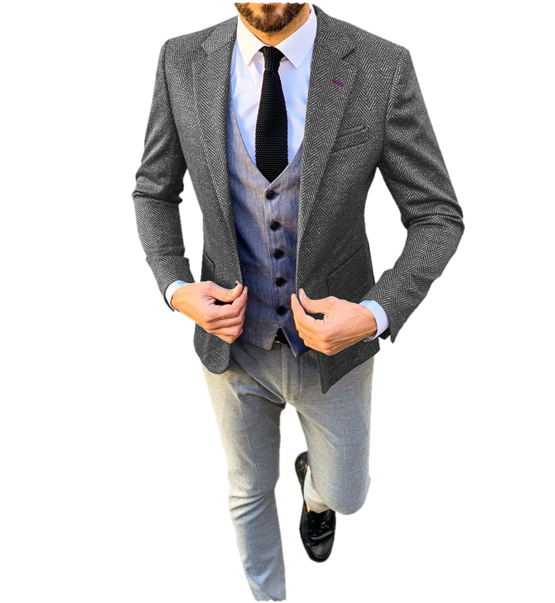 ceehuteey Mens Tweed Herringbone Suits Formal Regular Fit Wedding Groom Blazer