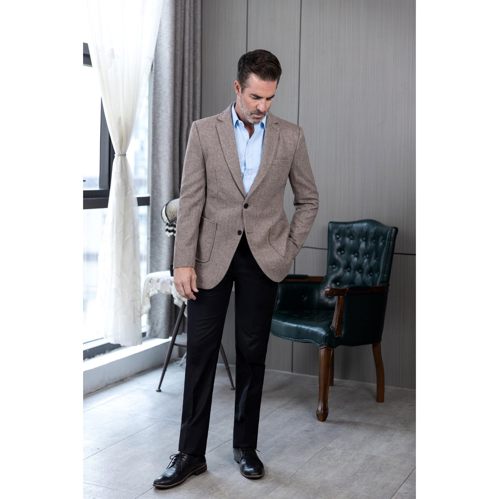 Mens Winter Suit - Suit For Cold Weather - Winter Color Tweed Herringbone Black Suit main image 0