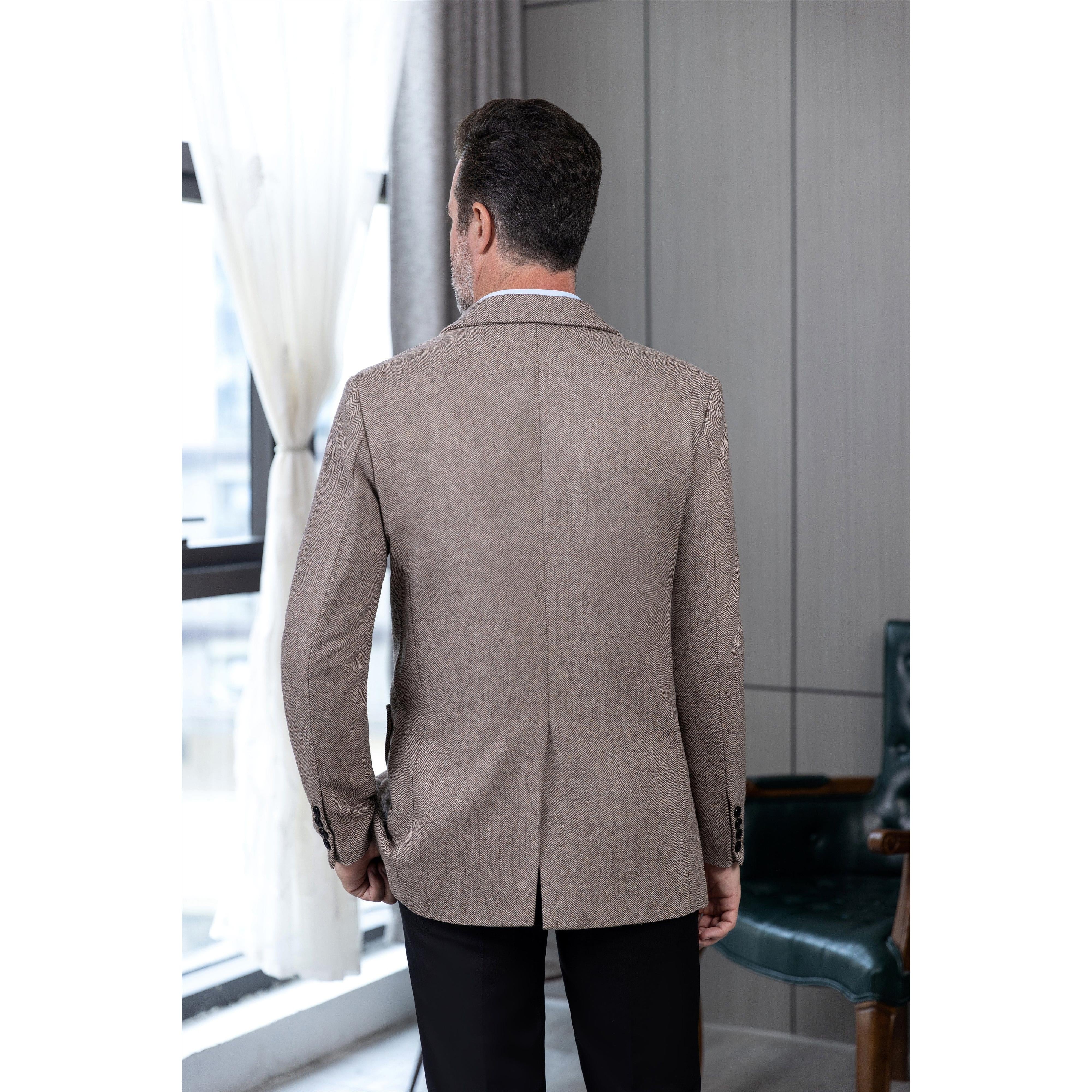 ceehuteey Mens winter Tweed Herringbone Suits Formal Regular Fit Blazer