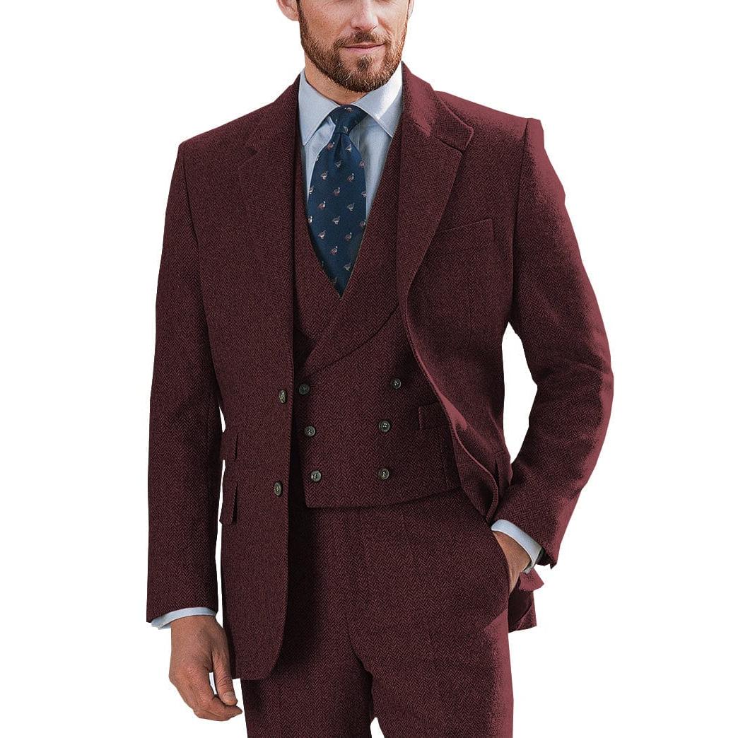 ceehuteey Wedding 3 Pieces Mens Suit Herringbone Notch Lapel for Men (Blazer+vest+Pants)