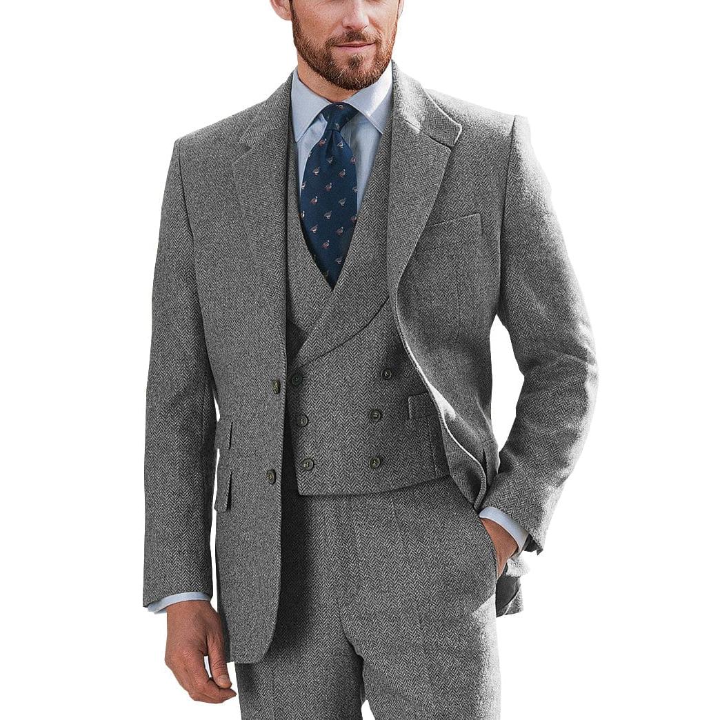 ceehuteey Wedding 3 Pieces Mens Suit Herringbone Notch Lapel for Men (Blazer+vest+Pants)