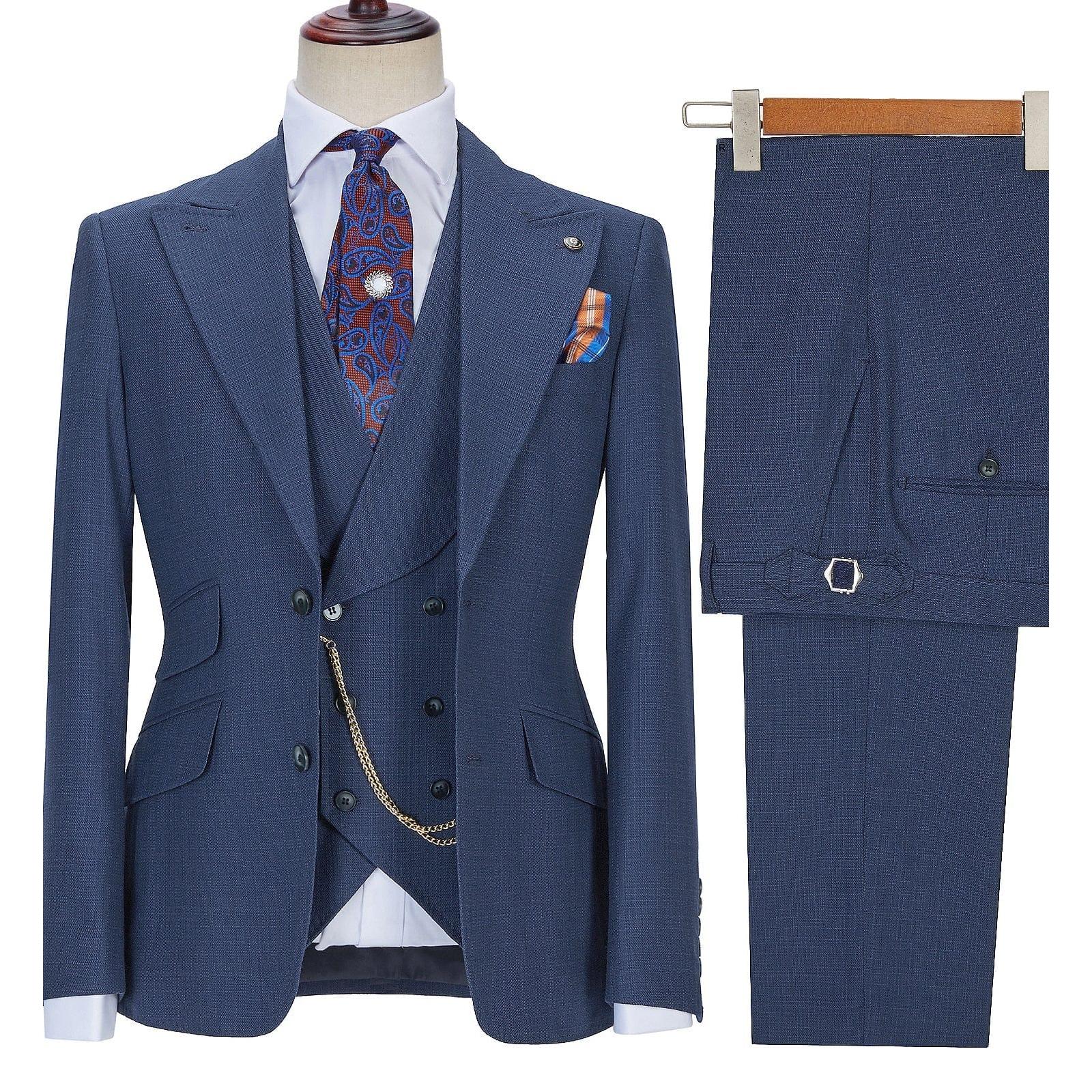 ceehuteey Western Mens 3 Piece Suit Express Suits Double Breasted Gent Blazer Vest Pant for Wedding Groom