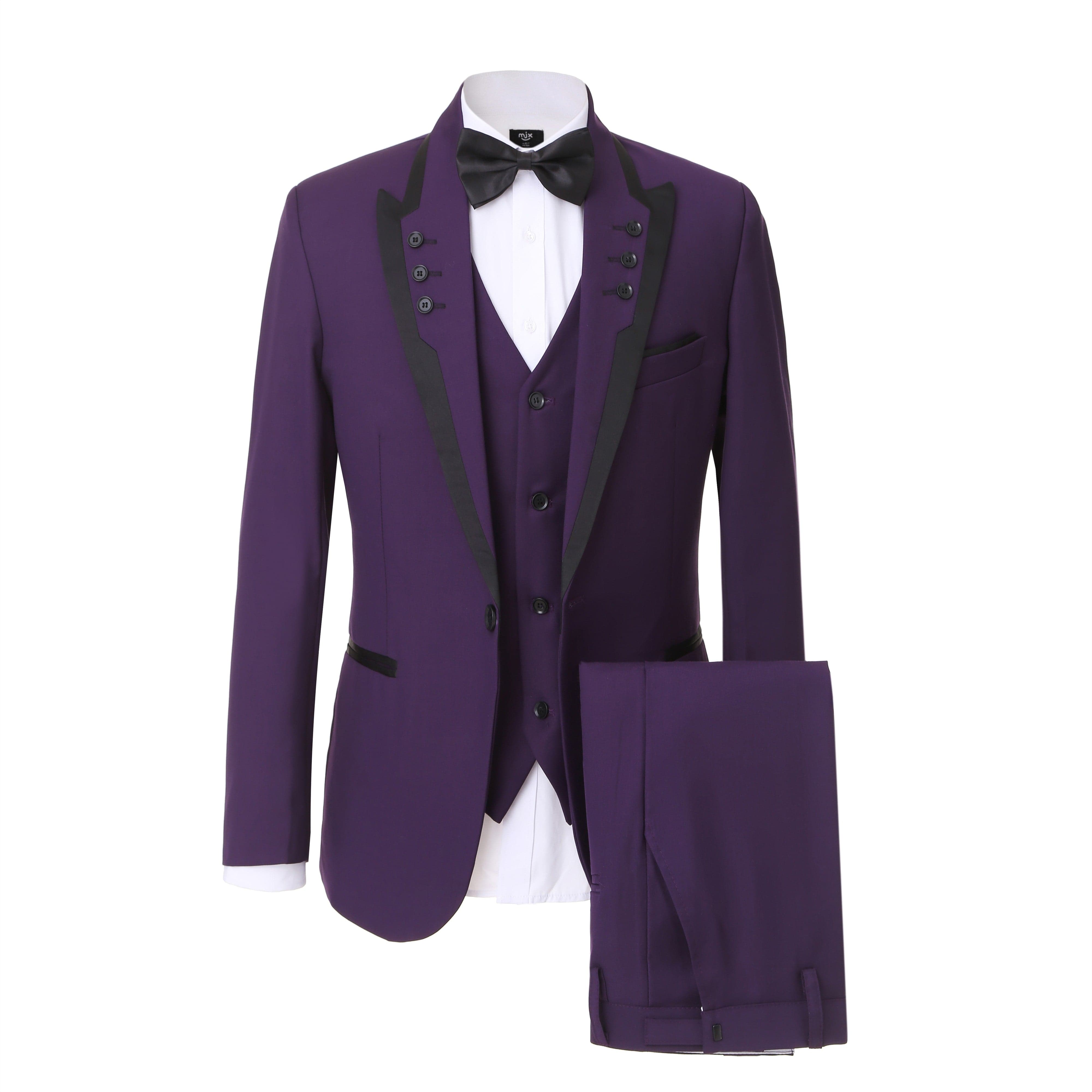 ceehuteey Western Purple Mens 3 Piece Suit Blazer Vest Pant for for wedding party