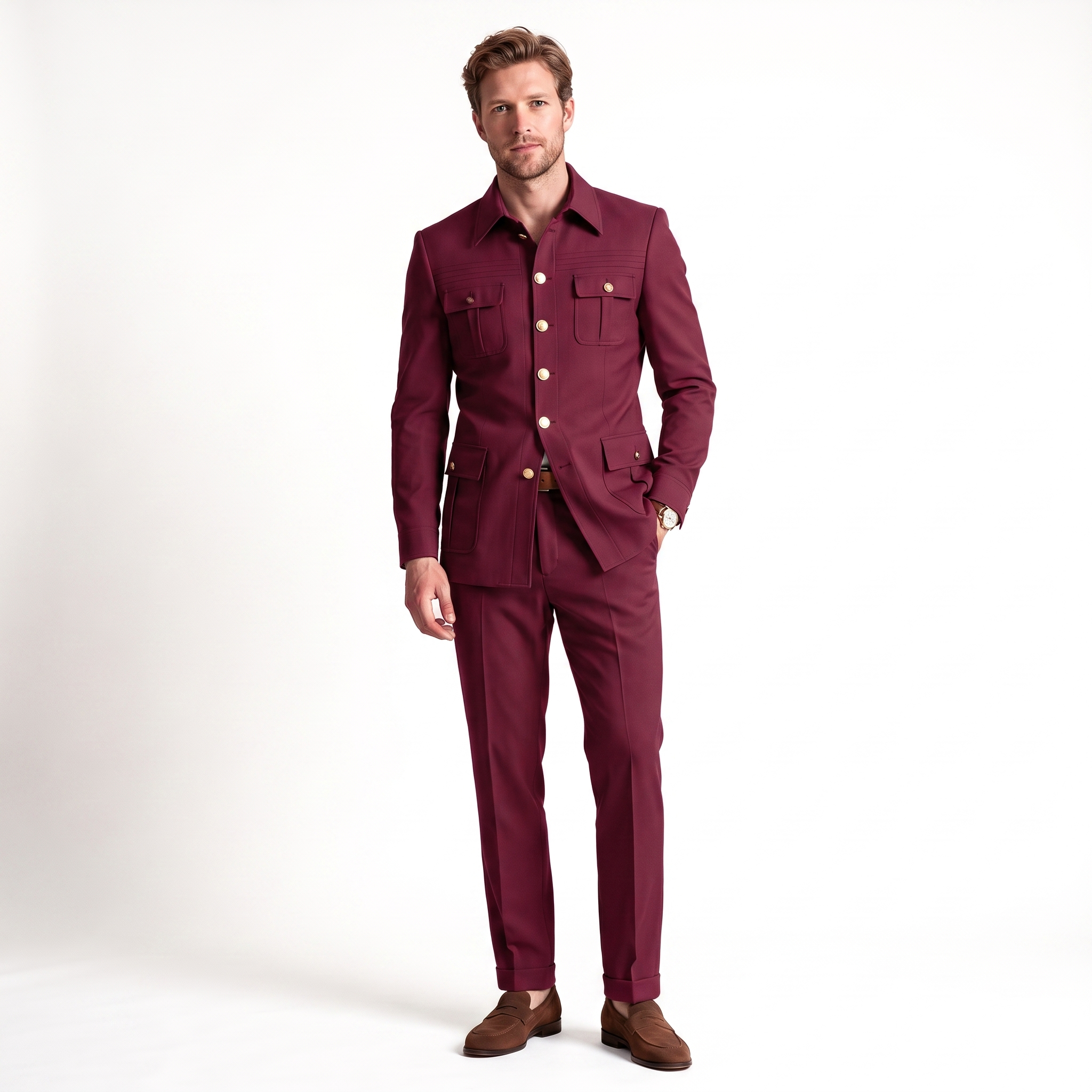Ceehuteey Stylish Men's 2 Pieces Stand Collar Flat Men's Suits (Blazer+Pants)