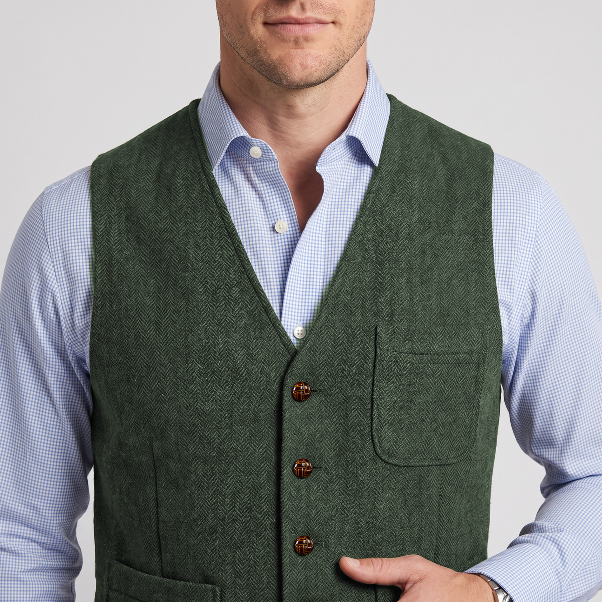 Ceehuteey Men's Tweed Herringbone V Neck Waistcoat