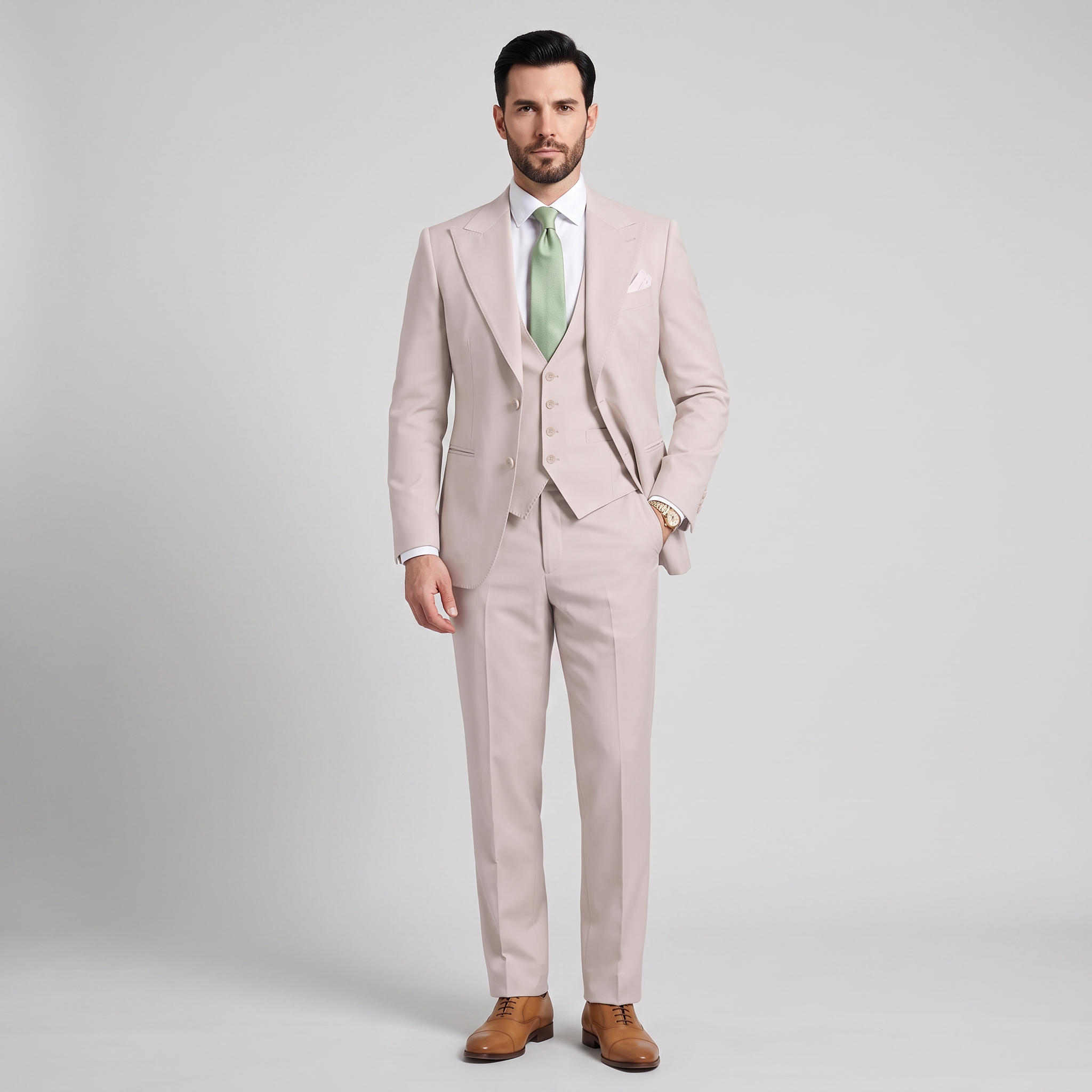 Ceehuteey Men's 3 Pieces Solid Peak Lapel Suits For Wedding (Blazer+Vest+Pants)