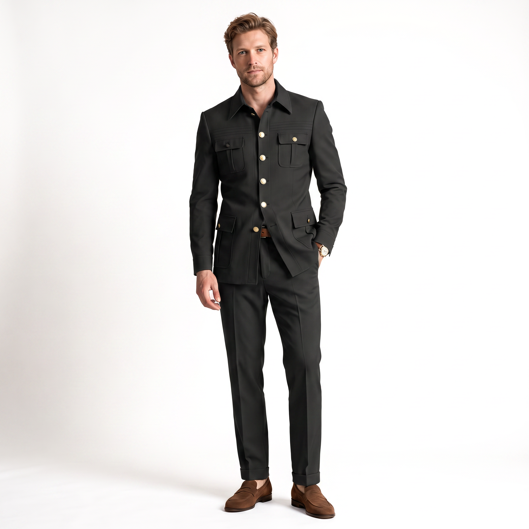 Ceehuteey Stylish Men's 2 Pieces Stand Collar Flat Men's Suits (Blazer+Pants)