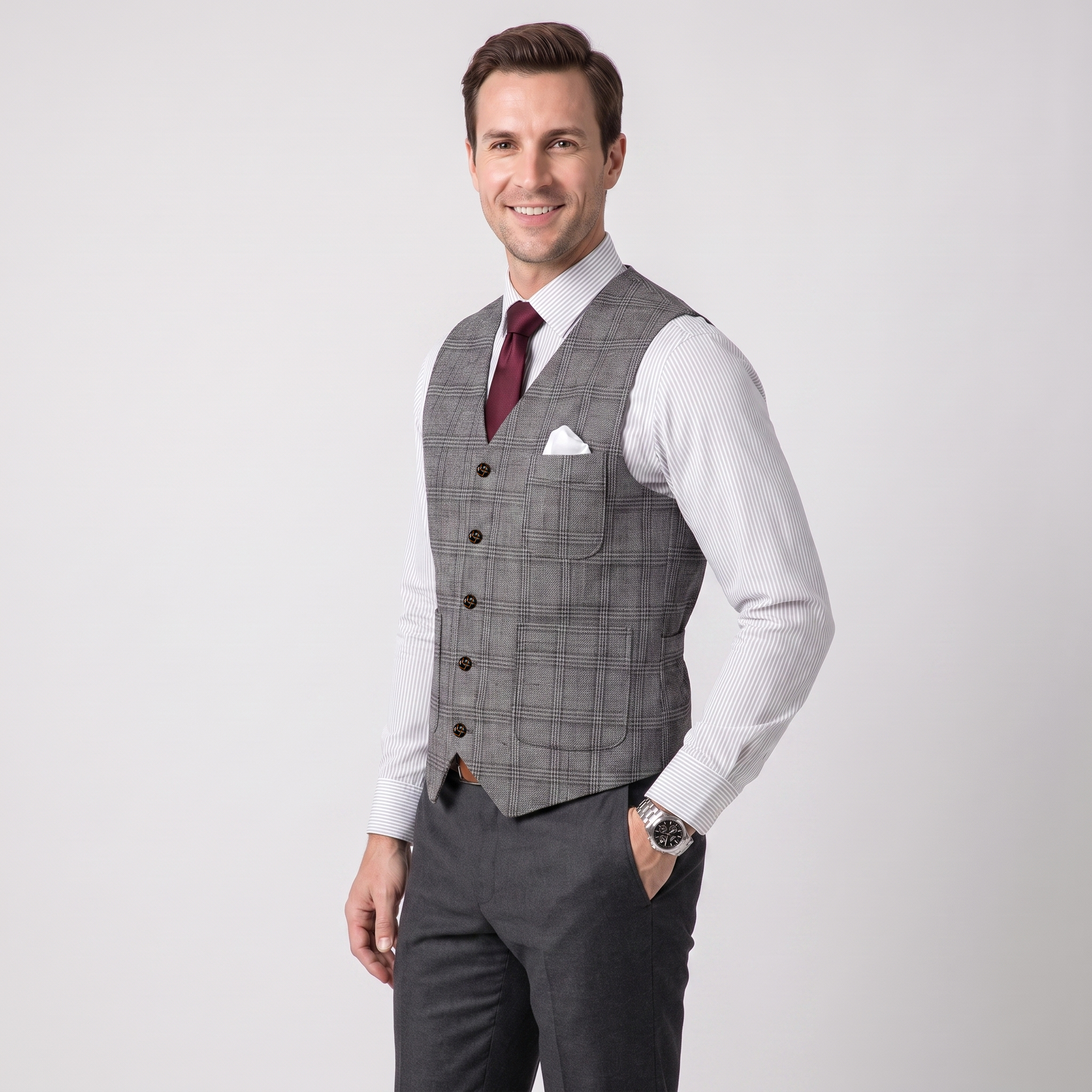 Ceehuteey Men's Causual Plaid Tweed V Neck Waistcoat