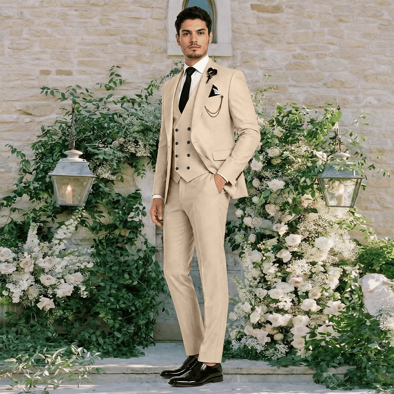 Ceehuteey 3 Piece Mens Suit Prom Peak Lapel Suit (Blazer + Vest + Pants)