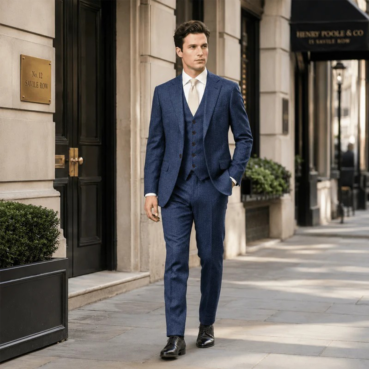 Ceehuteey Mens Tweed Herringbone Suits 3 Pieces Suits Groom Suits (Blazer+vest+Pants)