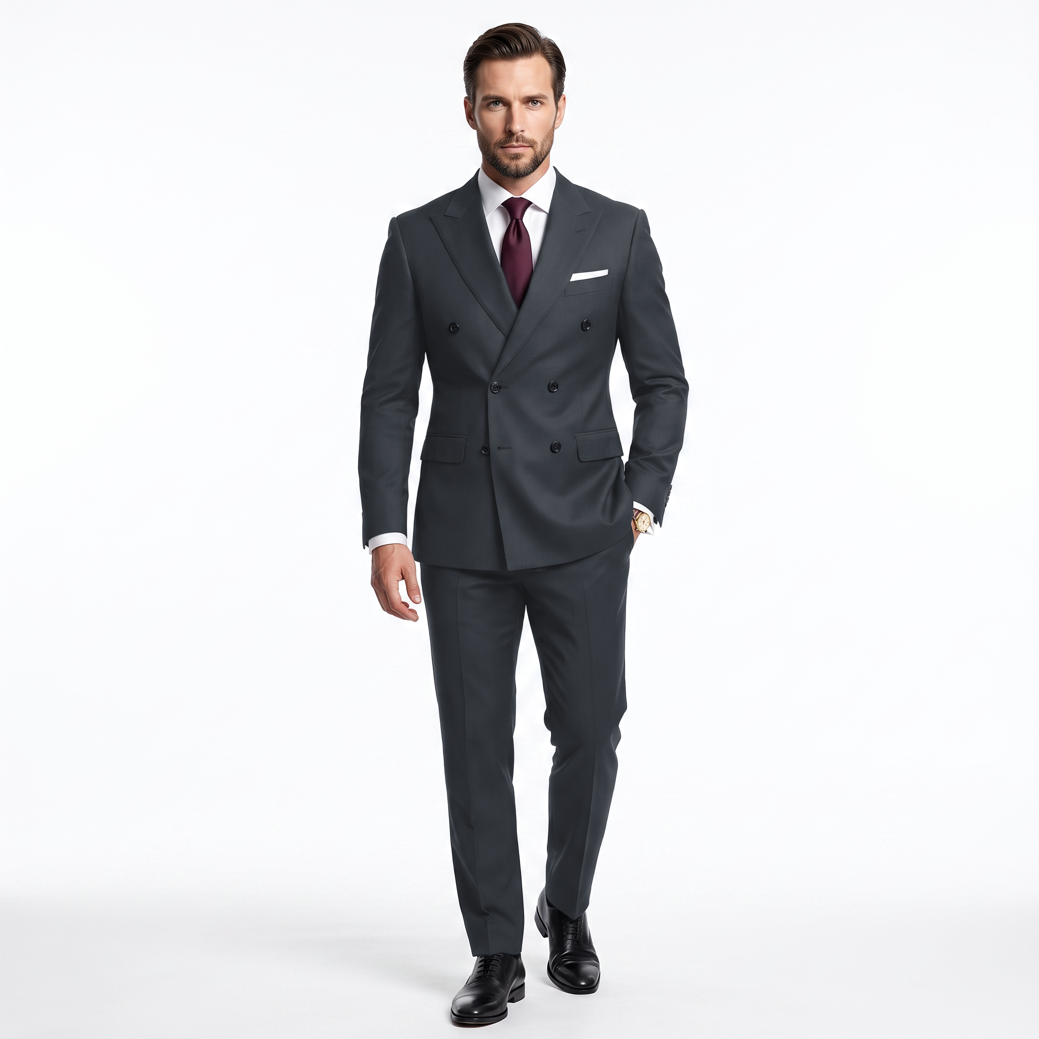 Ceehuteey Men's high-end business double breasted 2 Pieces Peak lapel Suits suit (Blazer+Pants)