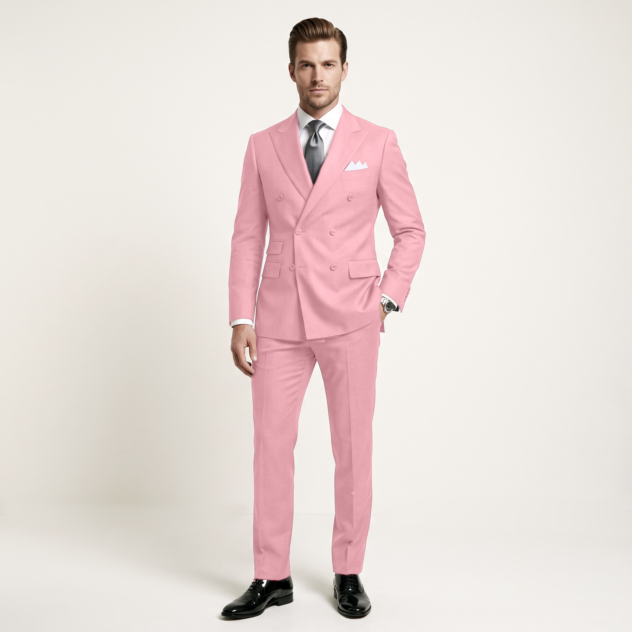 Ceehuteey Men's 2 Pieces Double Breasted Peak Lapel Men's Suits (Blazer+Pants)
