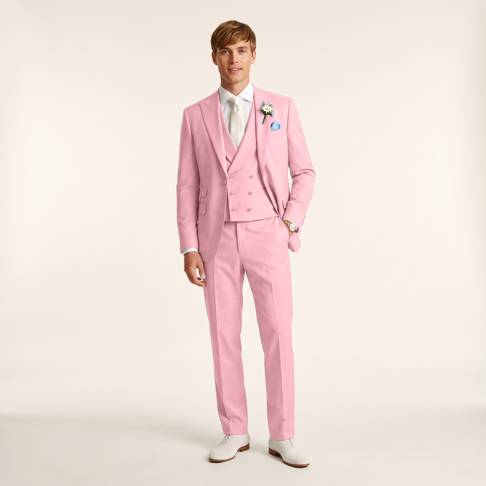 Ceehuteey 3 Pieces Men's Suits Double-Breasted Peak Lapel Suits (Blazer+Vest+Pants)