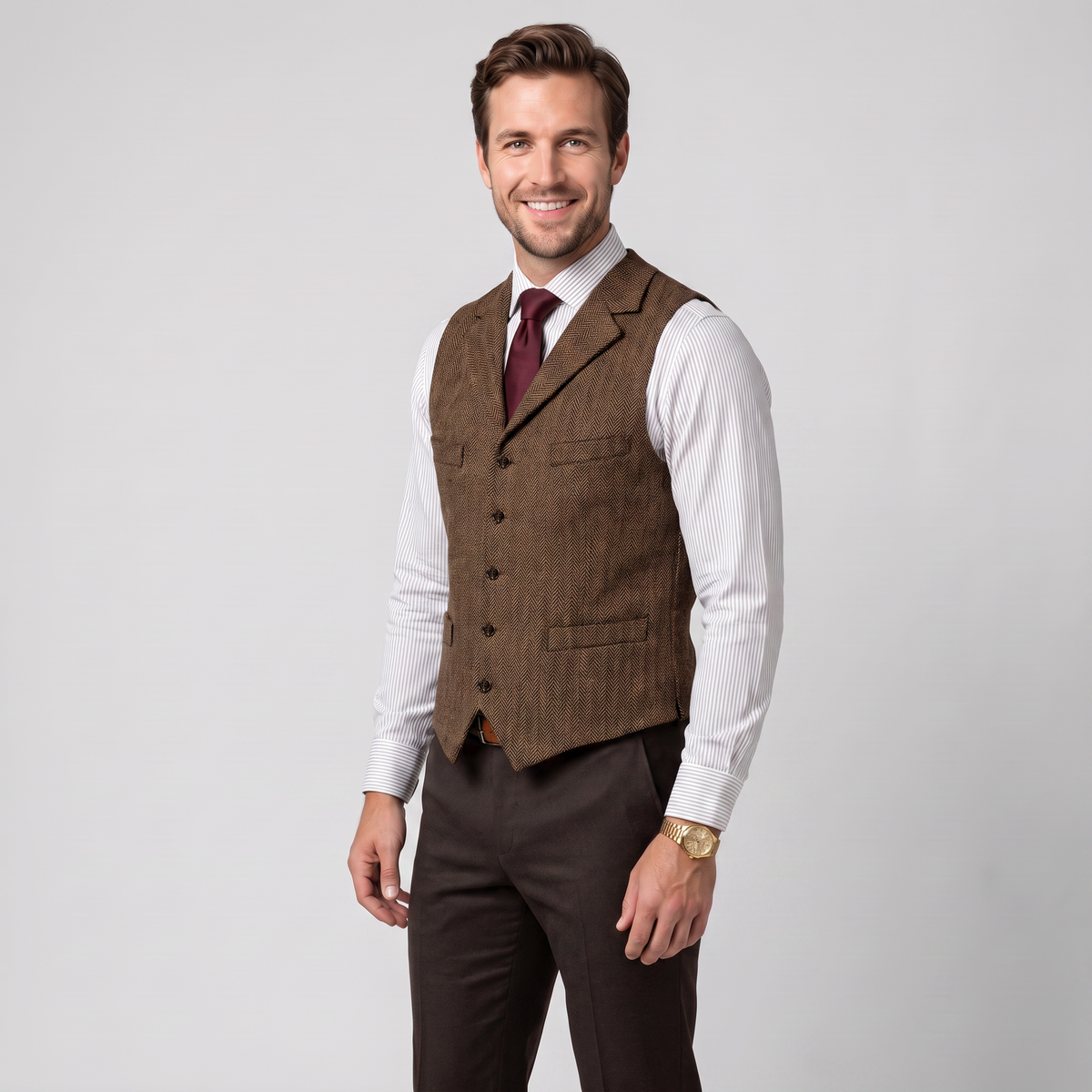 Ceehuteey Men's Suit Vest Herringbone Notch Lapel Waistcoat