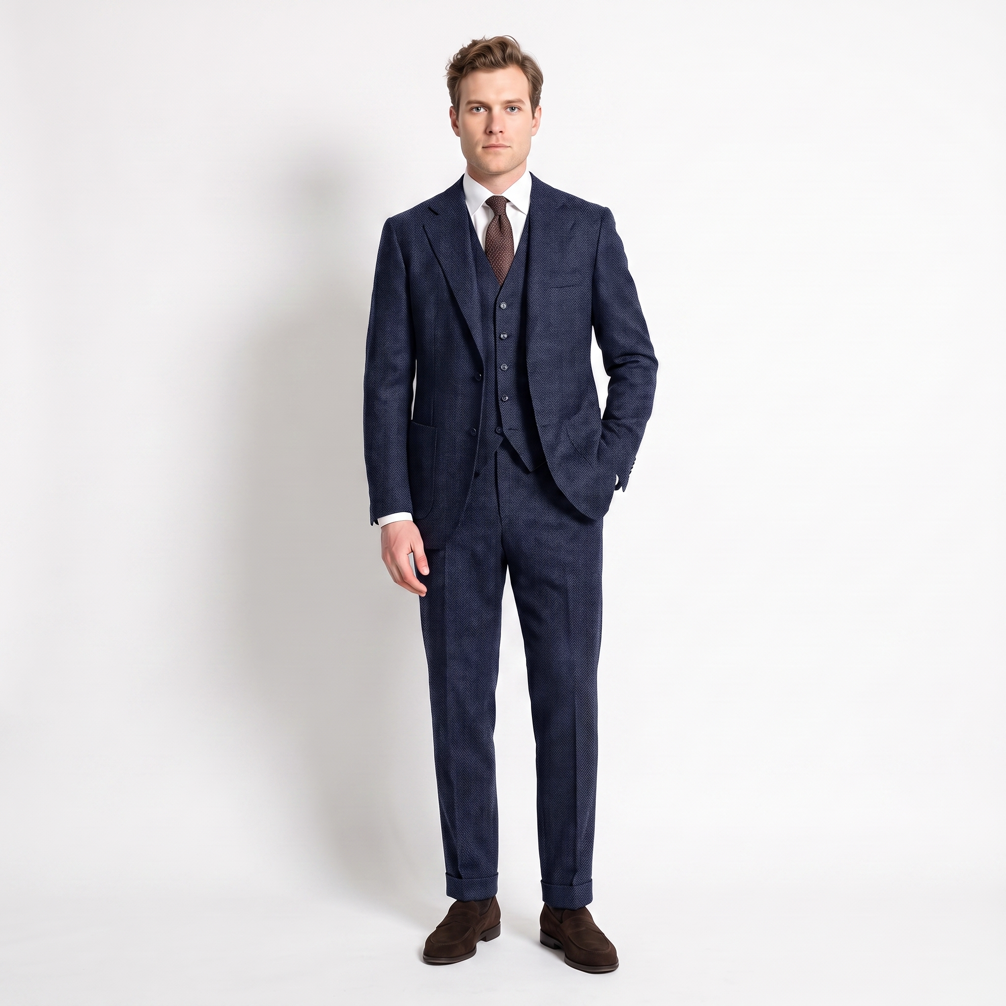 Ceehuteey 3 Pieces Men's Suit Herringbone Notch Lapel Suits (Blazer+Vest+Pants)