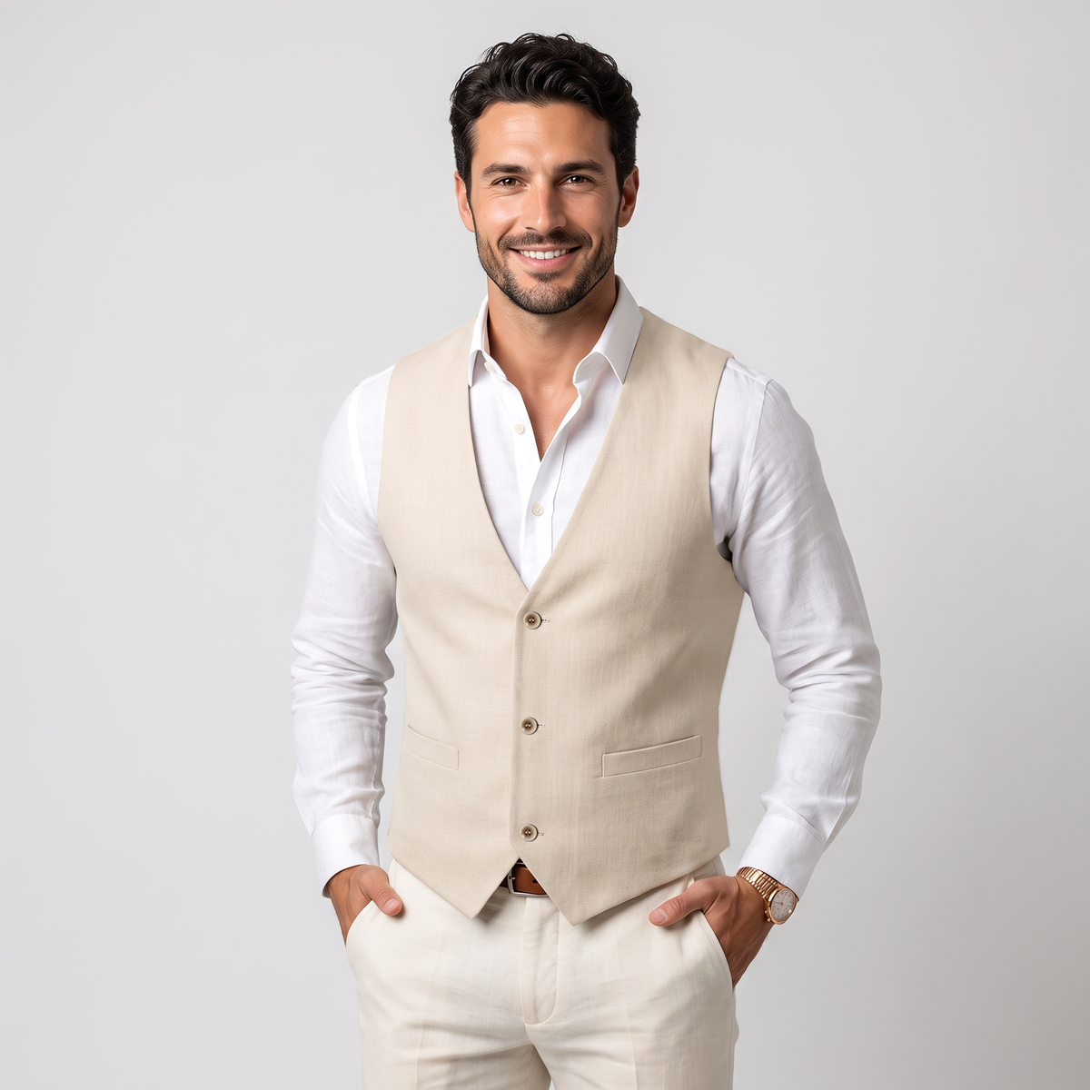 Ceehuteey Men's Linen V Neck Summer Waistcoat
