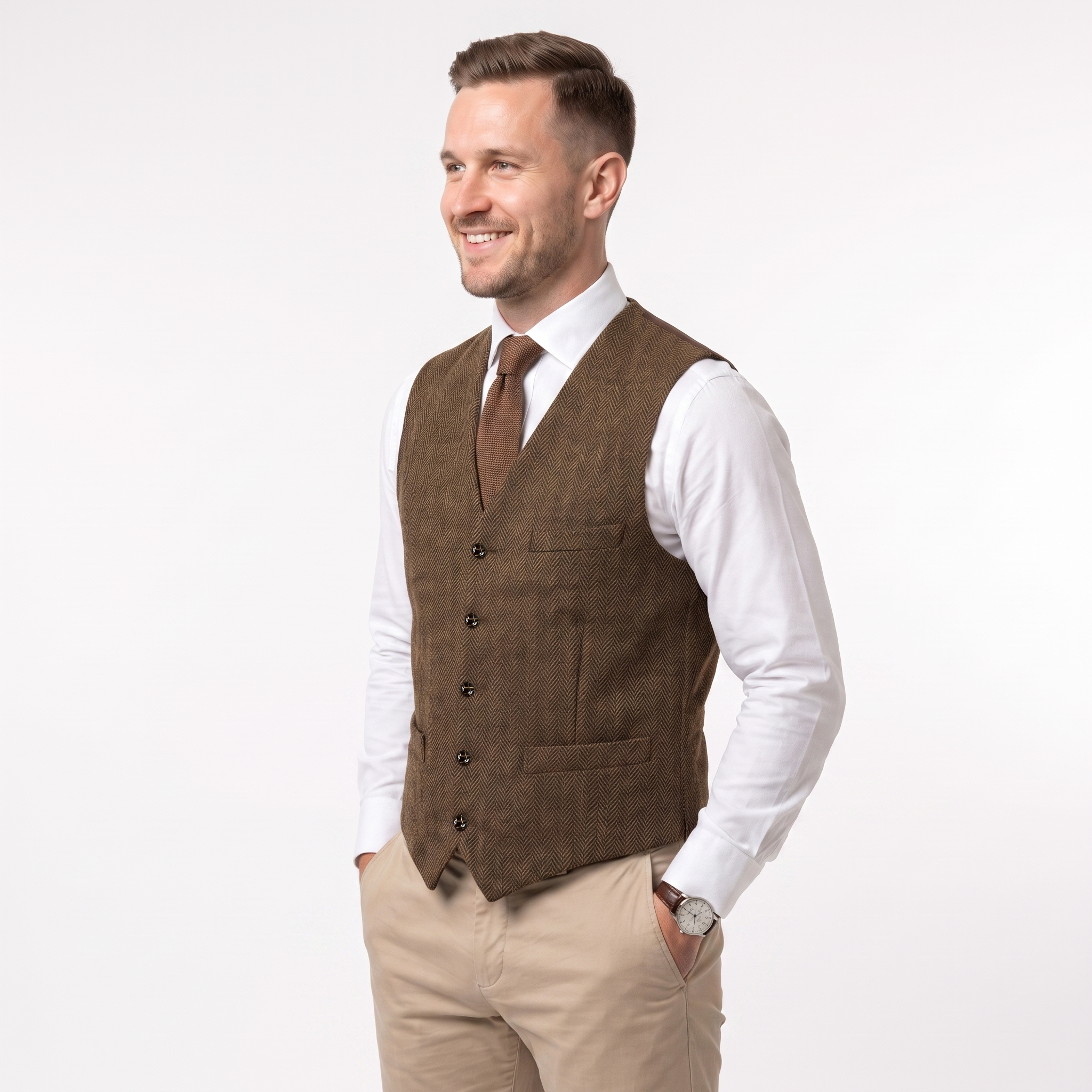 Ceehuteey Men's Suit Vest Herringbone V Neck Waistcoat