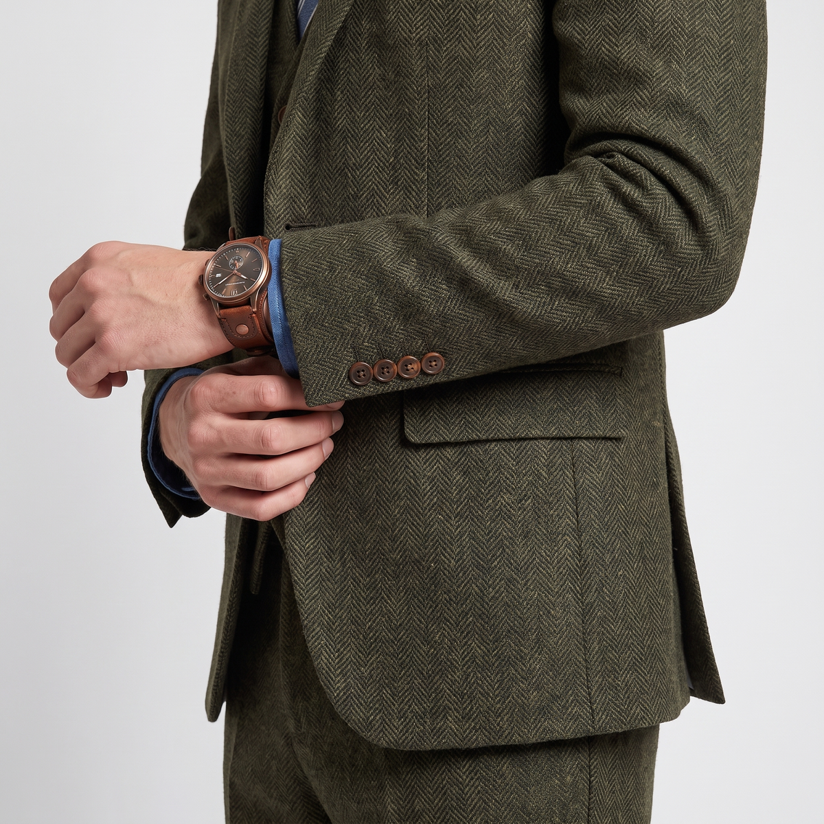 Ceehuteey Men's 3 Pieces Tweed Herringbone Notch Lapel Men's Suit (Blazer+Vest+Pants)