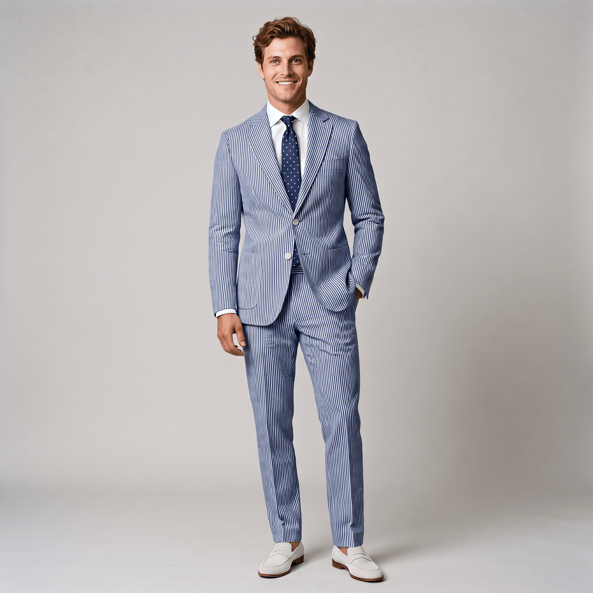 Ceehuteey Fashion Men's 2 Pieces Striped Seersucker Notch Lapel Suit (Blazer+Pants)