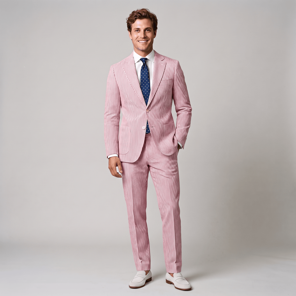 Ceehuteey Fashion Men's 2 Pieces Striped Seersucker Notch Lapel Suit (Blazer+Pants)