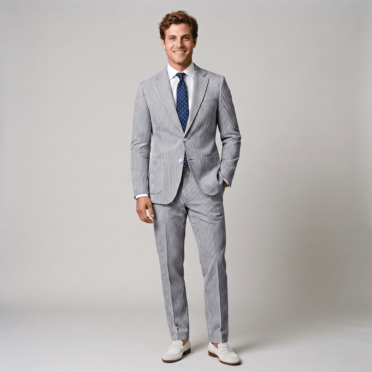 Ceehuteey Fashion Men's 2 Pieces Striped Seersucker Notch Lapel Suit (Blazer+Pants)