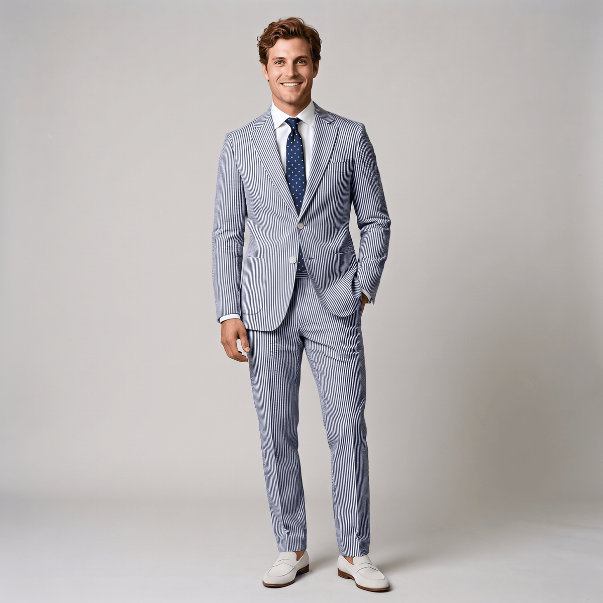 Ceehuteey Fashion Men's 2 Pieces Striped Seersucker Notch Lapel Suit (Blazer+Pants)