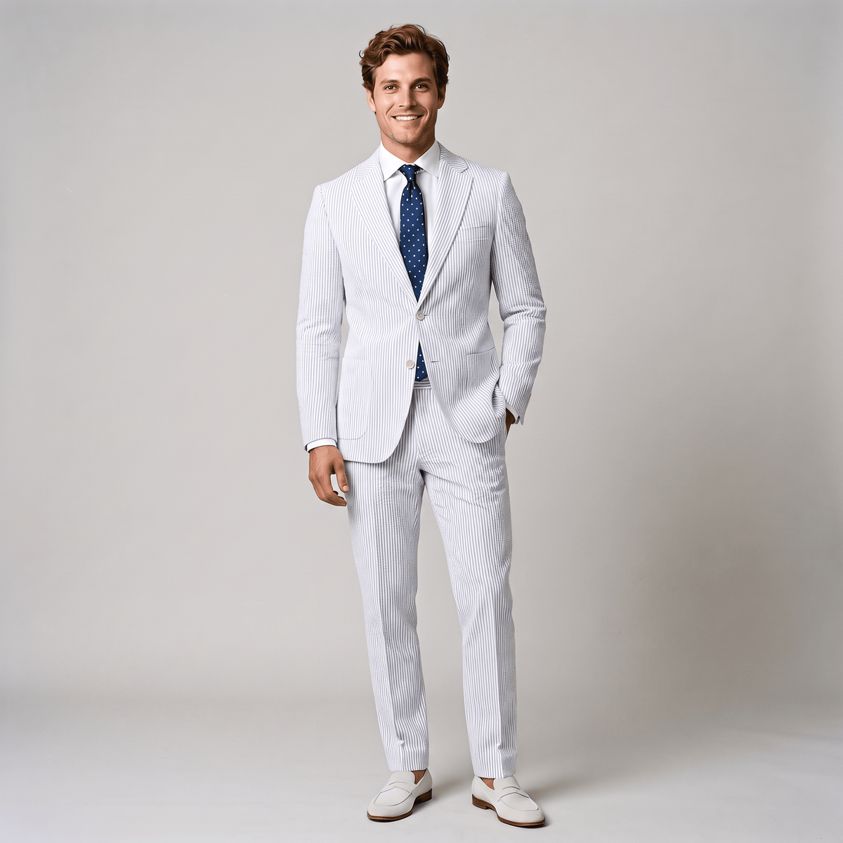 Ceehuteey Fashion Men's 2 Pieces Striped Seersucker Notch Lapel Suit (Blazer+Pants)
