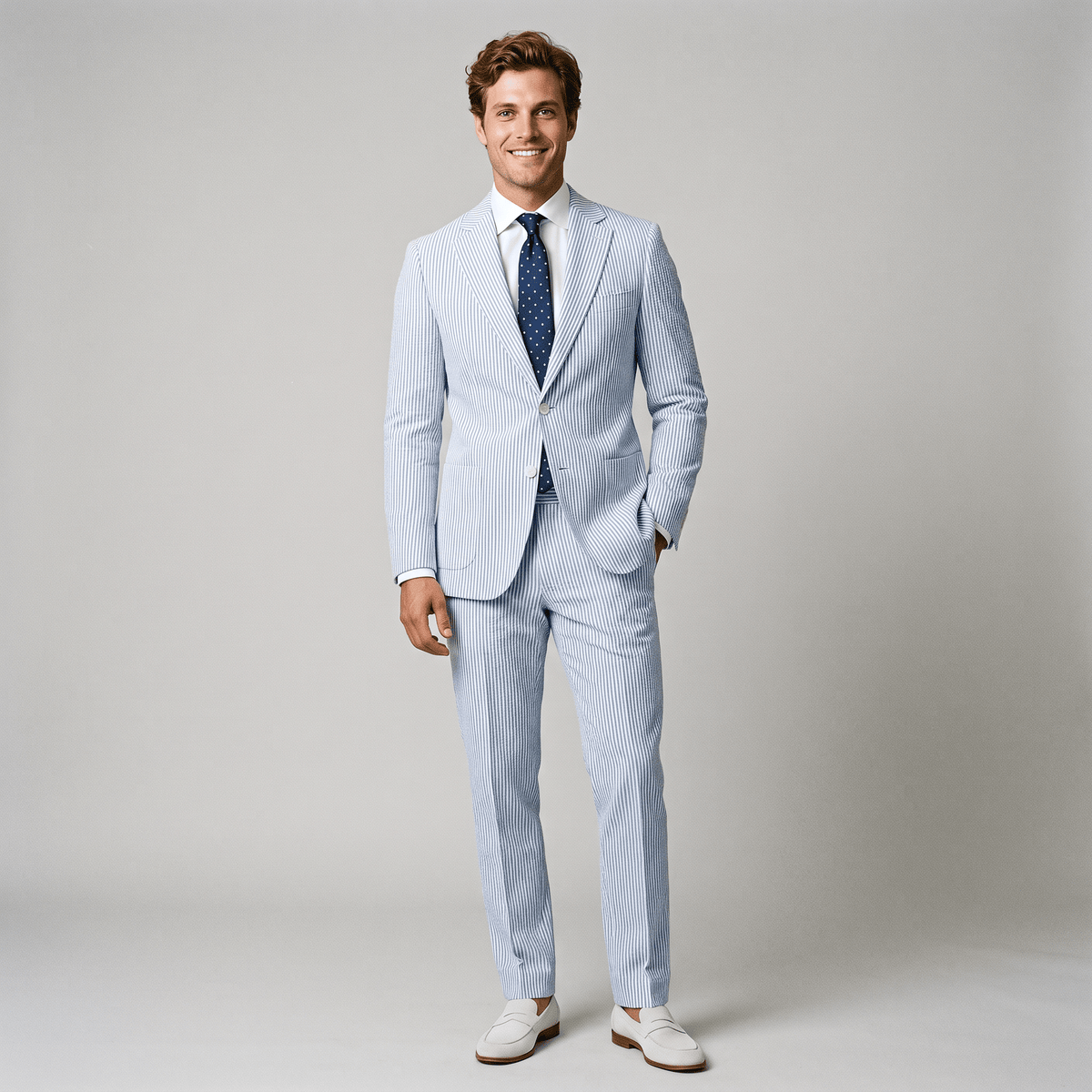 Ceehuteey Fashion Men's 2 Pieces Striped Seersucker Notch Lapel Suit (Blazer+Pants)