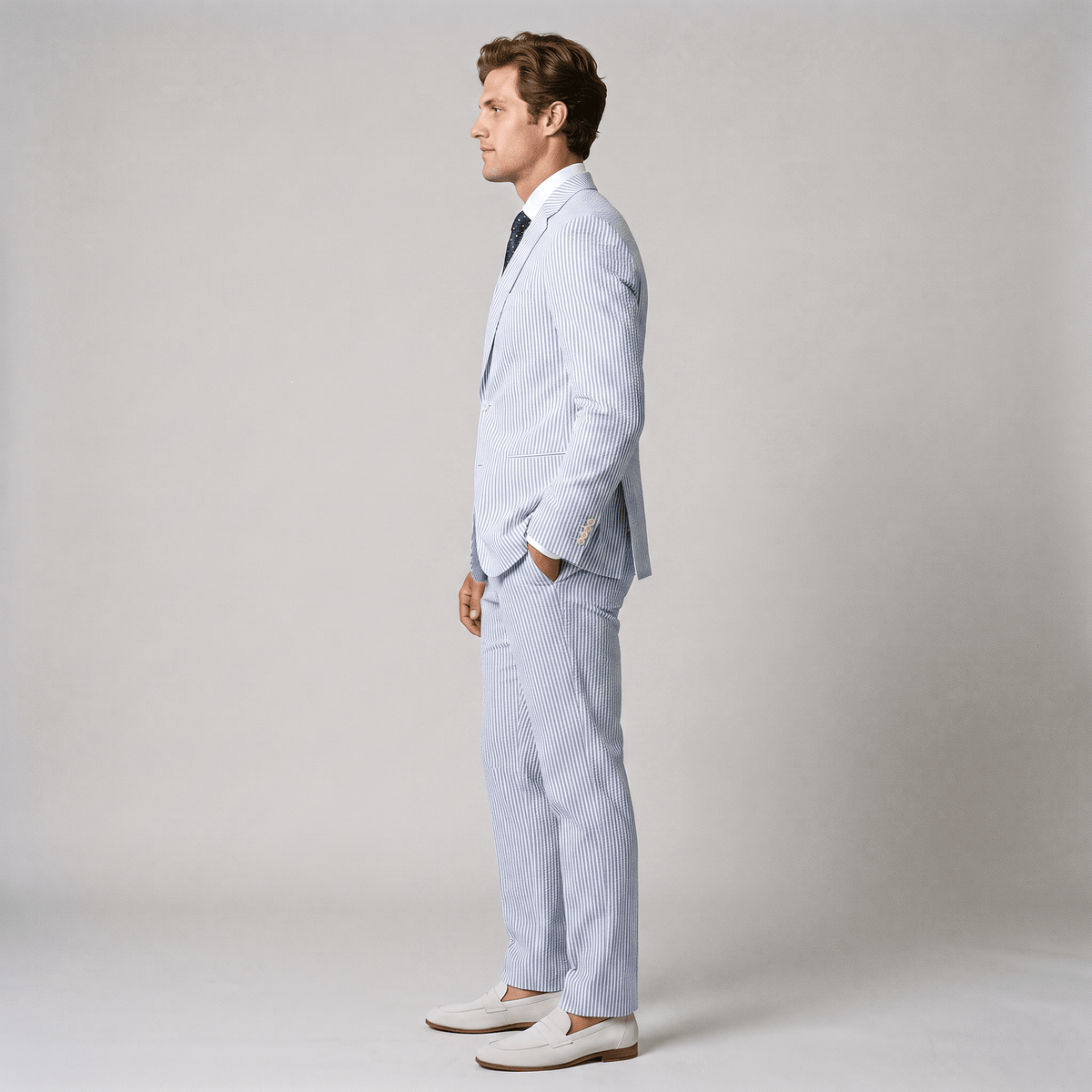 Ceehuteey Fashion Men's 2 Pieces Striped Seersucker Notch Lapel Suit (Blazer+Pants)