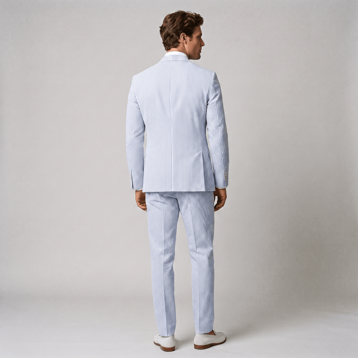 Ceehuteey Fashion Men's 2 Pieces Striped Seersucker Notch Lapel Suit (Blazer+Pants)