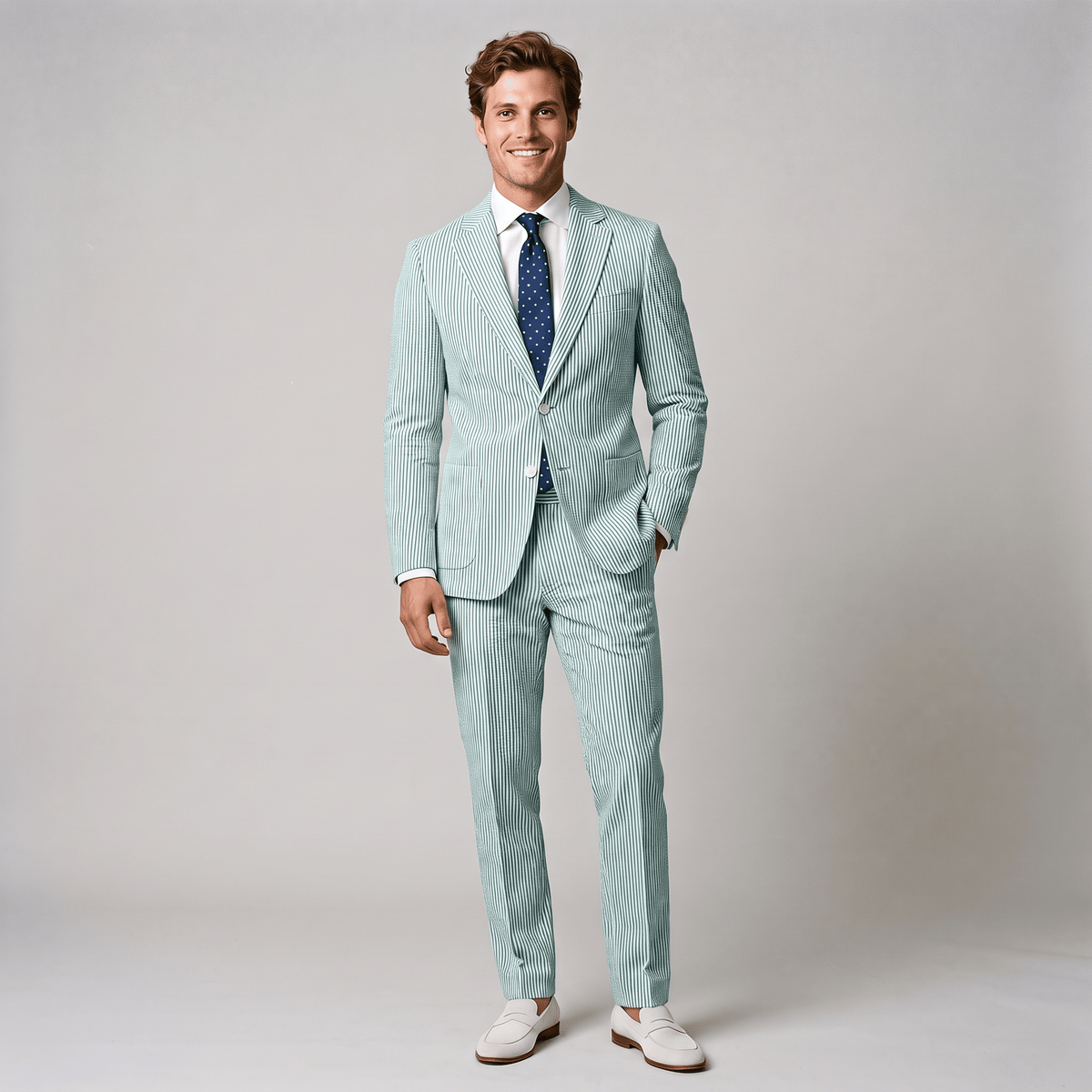 Ceehuteey Fashion Men's 2 Pieces Striped Seersucker Notch Lapel Suit (Blazer+Pants)