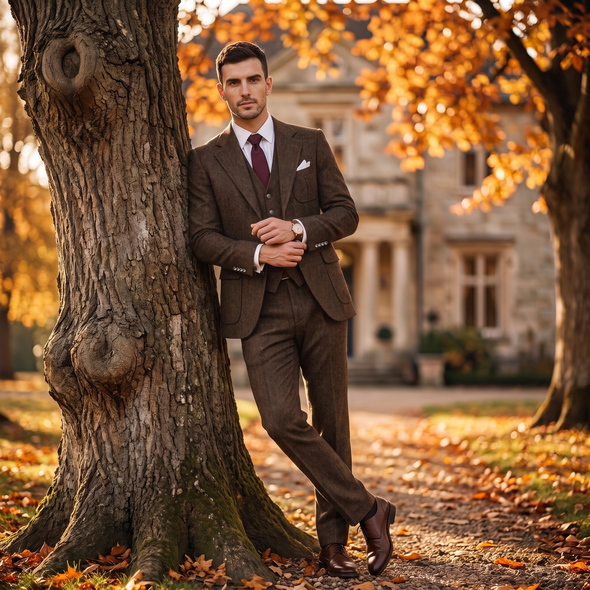 Ceehuteey Men's 3 Pieces Classic Herringbone Tweed Notch Lapel Suits (Blazer+Vest+Pants)